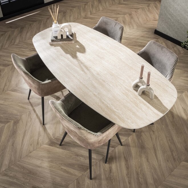 Eettafel Romano deens ovaal 180cm / Keramiek travertin