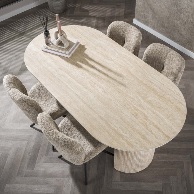 Eettafel Romano Arch plat ovaal 180cm / Keramiek travertin