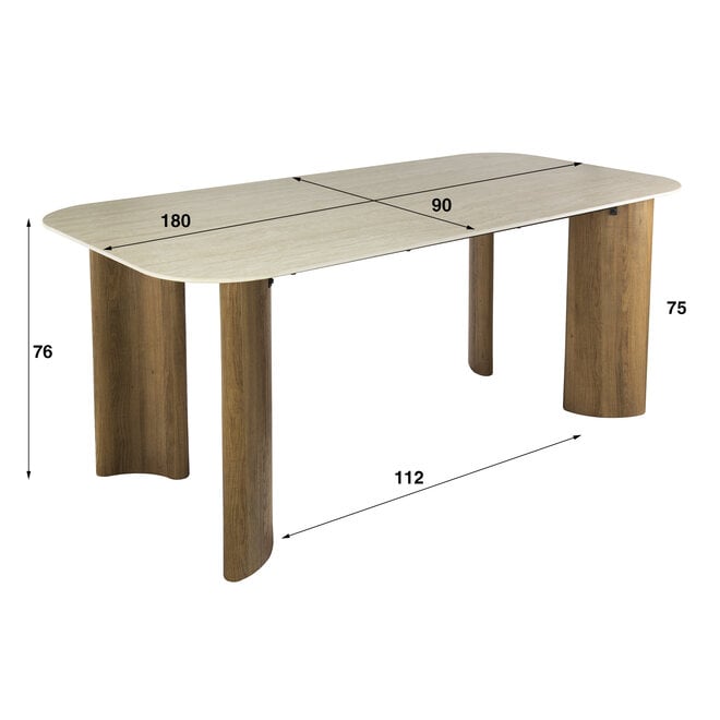 Eettafel Romano Curvo 180cm / Keramiek travertin