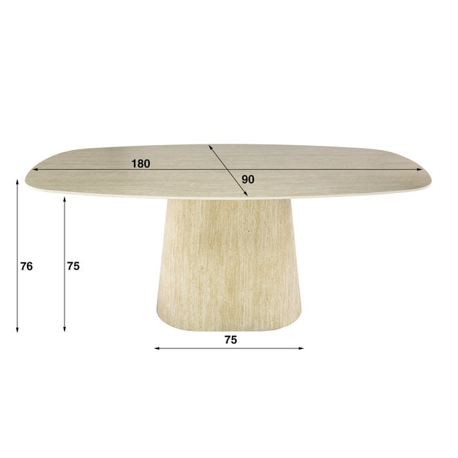 Eettafel Centro deens ovaal 180cm / Keramiek travertin