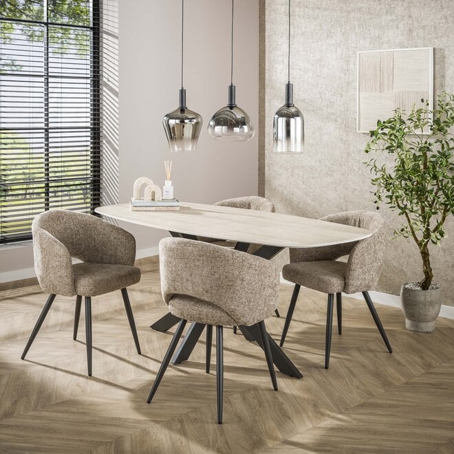 Eettafel Romano Cross deens ovaal 180cm / 3D keramiek travertin