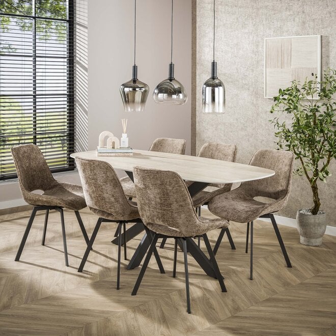 Eettafel Romano Cross deens ovaal 180cm / 3D keramiek travertin