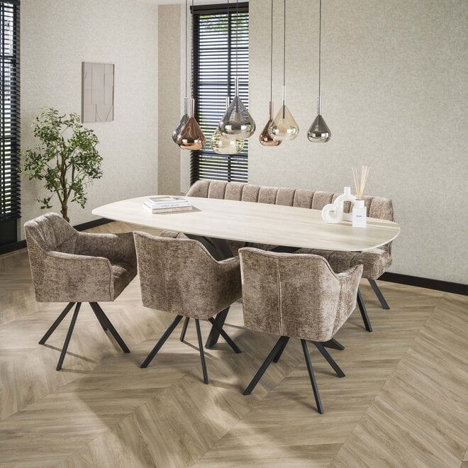 Eettafel Romano Cross deens ovaal 215cm / 3D keramiek travertin