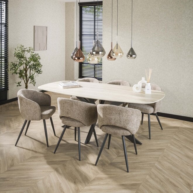 Eettafel Romano Cross deens ovaal 215cm / 3D keramiek travertin