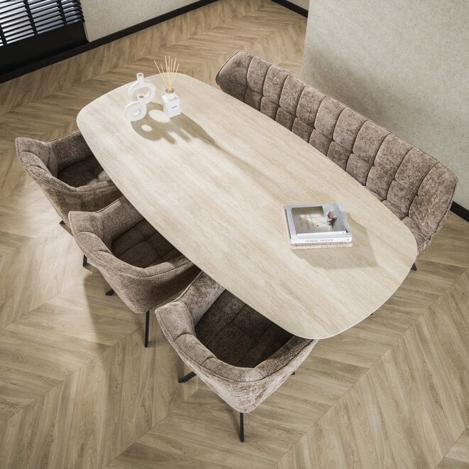 Eettafel Romano Cross deens ovaal 215cm / 3D keramiek travertin