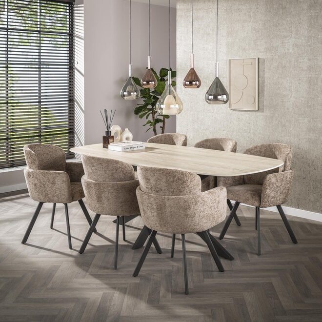 Eettafel Romano Cross deens ovaal 215cm / 3D keramiek travertin