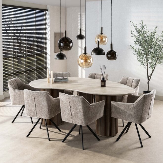 Eettafel Romano niervormig 215cm / 3D keramiek travertin