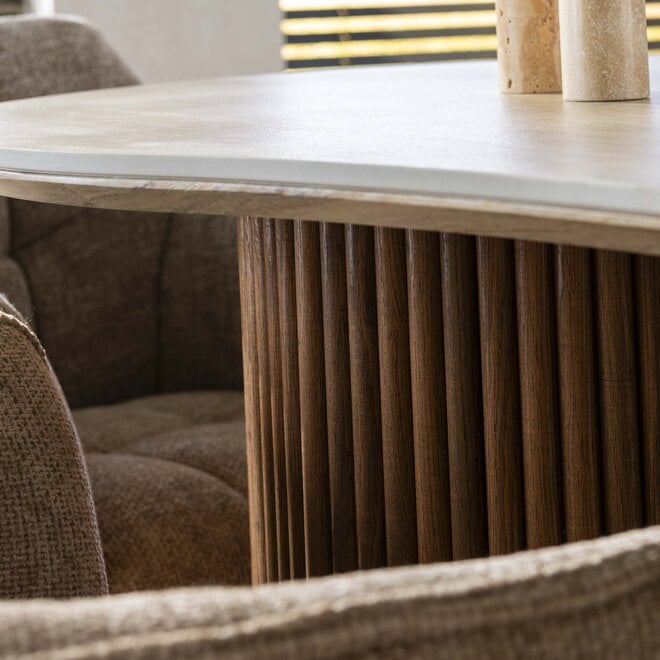Eettafel Romano niervormig 215cm / 3D keramiek travertin