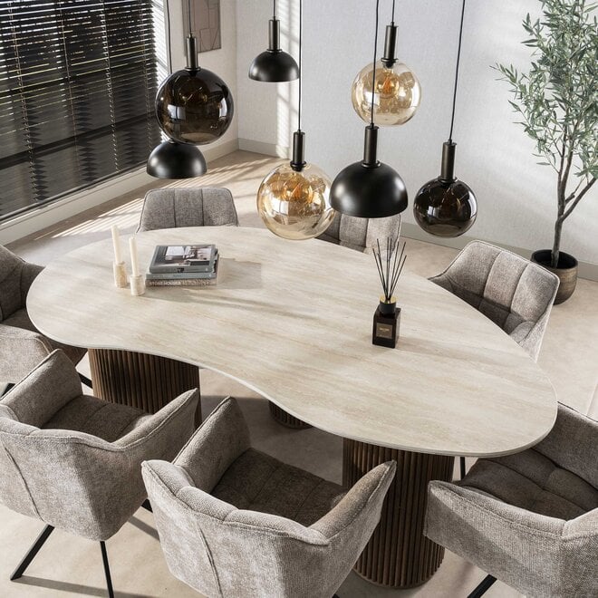 Eettafel Romano niervormig 215cm / 3D keramiek travertin