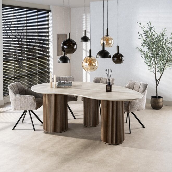 Eettafel Romano niervormig 215cm / 3D keramiek travertin