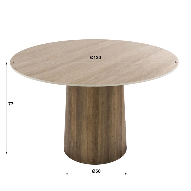 Eettafel Romano Centro rond Ø120cm / 3D keramiek travertin