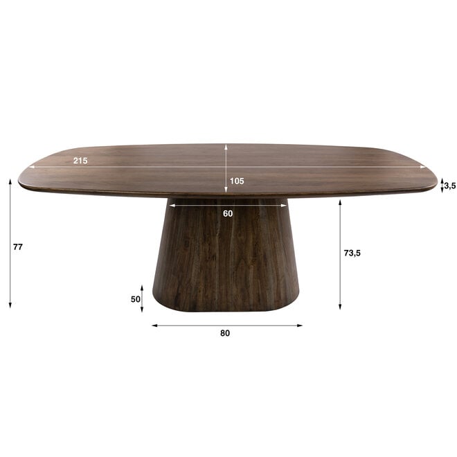 Eettafel Central deens ovaal 215cm / Massief acacia bruin