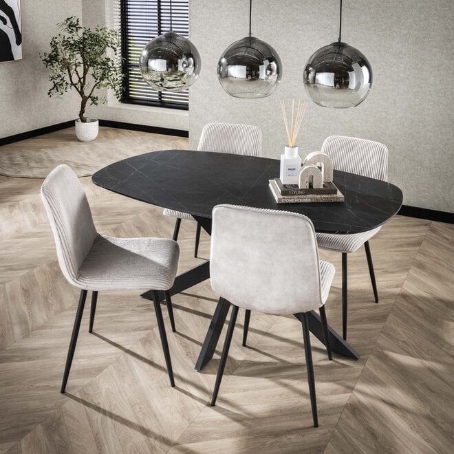 Eettafel Onyx Cross deens ovaal 150cm / 3D melamine graphite