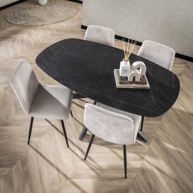 Eettafel Onyx Cross deens ovaal 150cm / 3D melamine graphite