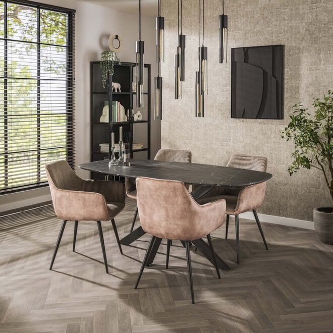 Eettafel Onyx Cross deens ovaal 180cm / 3D melamine graphite