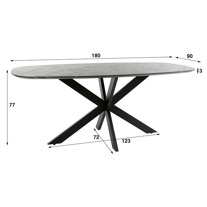 Eettafel Onyx Cross deens ovaal 180cm / 3D melamine graphite