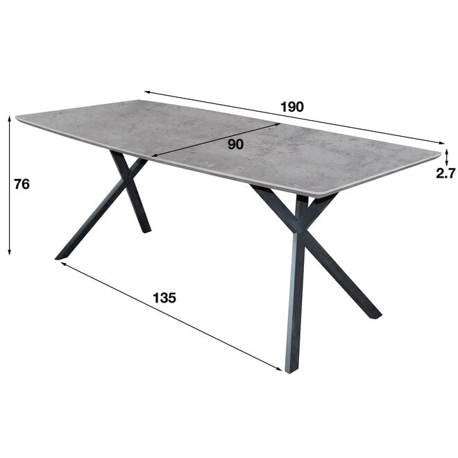 Eettafel ovaal blad 190cm / 3D beton grijs