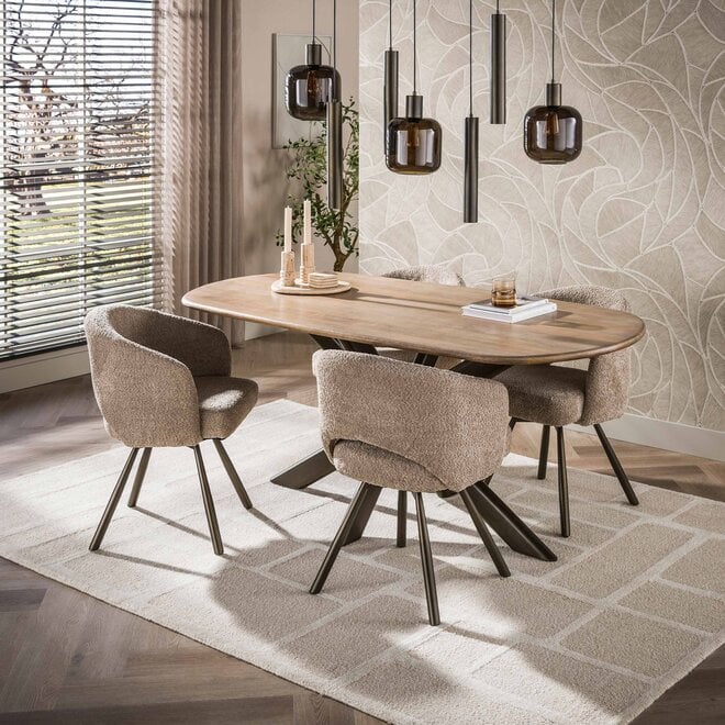 Eettafel Cliff ovale buis 180cm / Massief mango zand