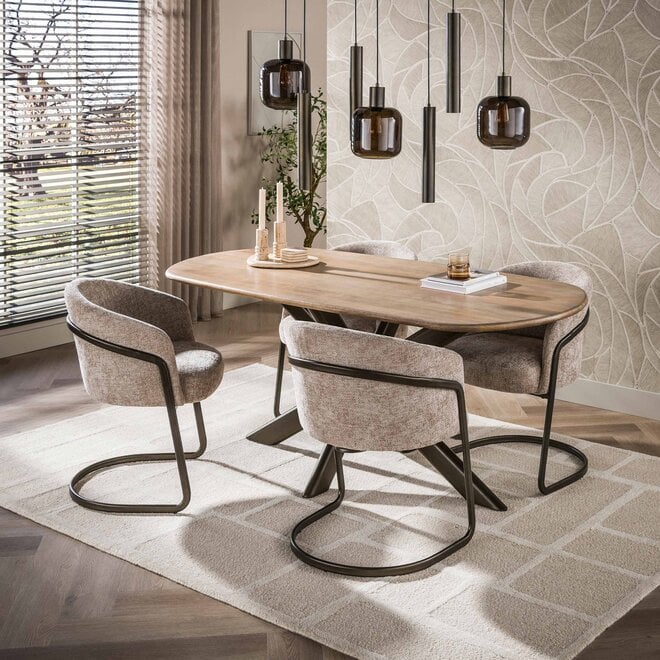 Eettafel Cliff ovale buis 180cm / Massief mango zand