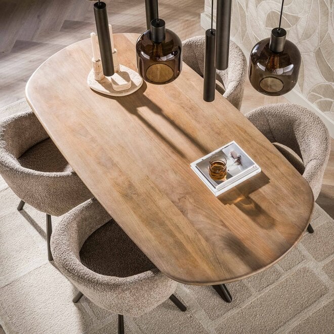 Eettafel Cliff ovale buis 180cm / Massief mango zand