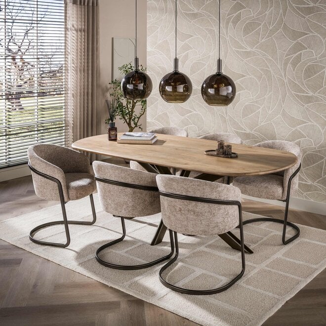 Eettafel Cliff ovale buis 215cm / Massief mango zand