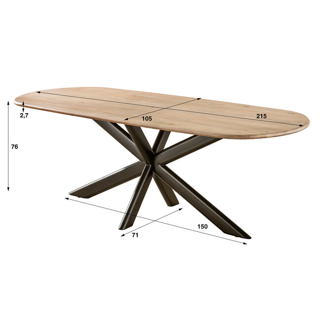 Eettafel Cliff ovale buis 215cm / Massief mango zand