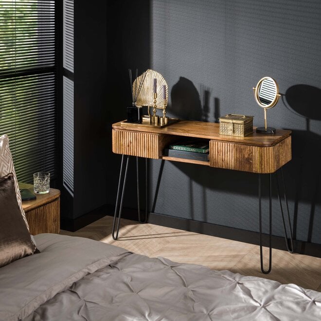 Hal-/kaptafel Wave 2 lades / Massief mango zand