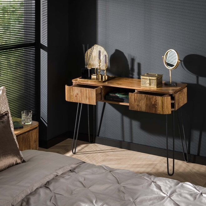 Hal-/kaptafel Wave 2 lades / Massief mango zand