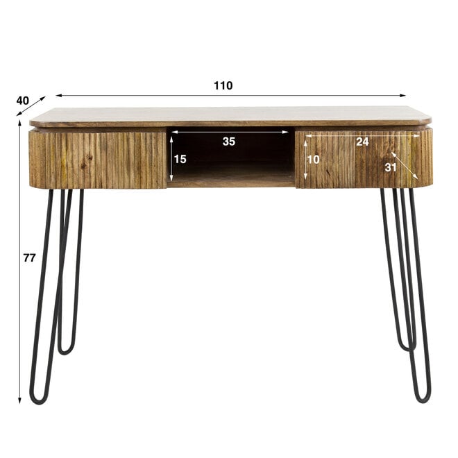 Hal-/kaptafel Wave 2 lades / Massief mango zand