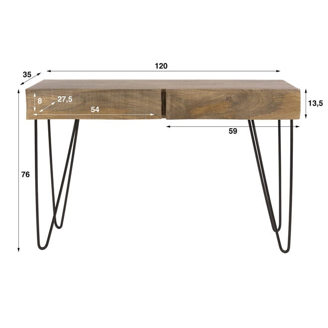 Hal-/kaptafel Ocean 2 lades / Massief mango zand
