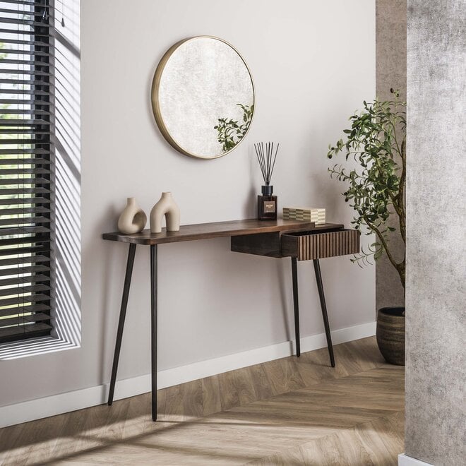 Hal-/kaptafel Carve 1 lade / Massief acacia bruin