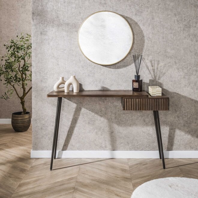 Hal-/kaptafel Carve 1 lade / Massief acacia bruin