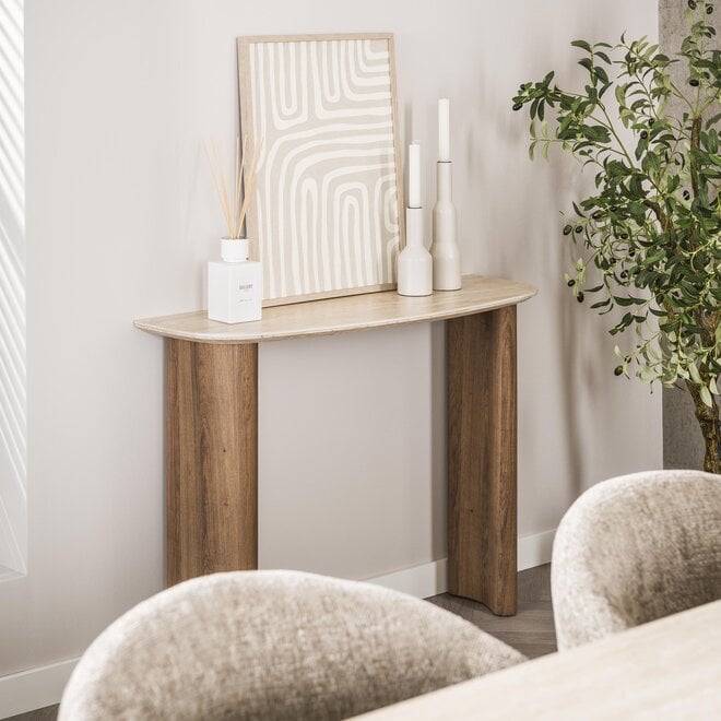 Hal-/kaptafel Romano Curvo / Keramiek travertin