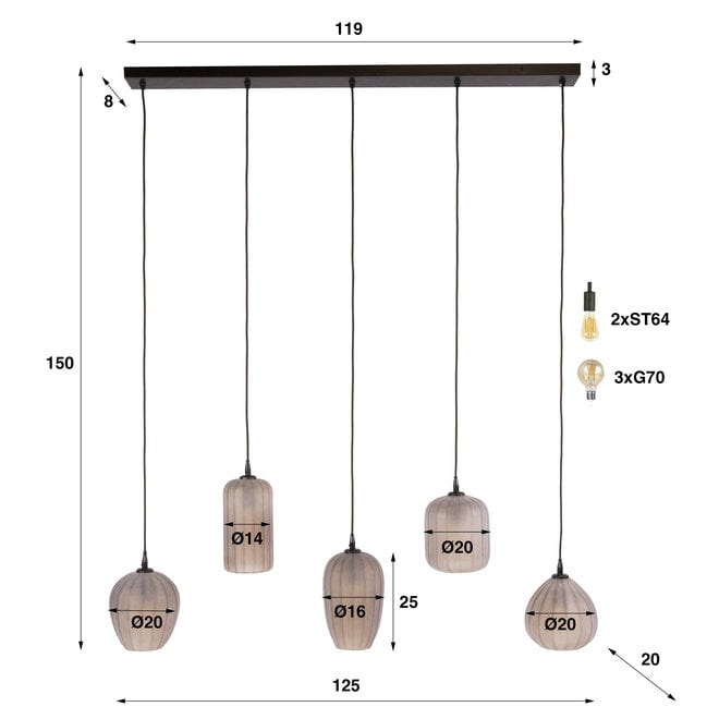 Hanglamp Altura 5-lichts / Sienna bruin-frosted