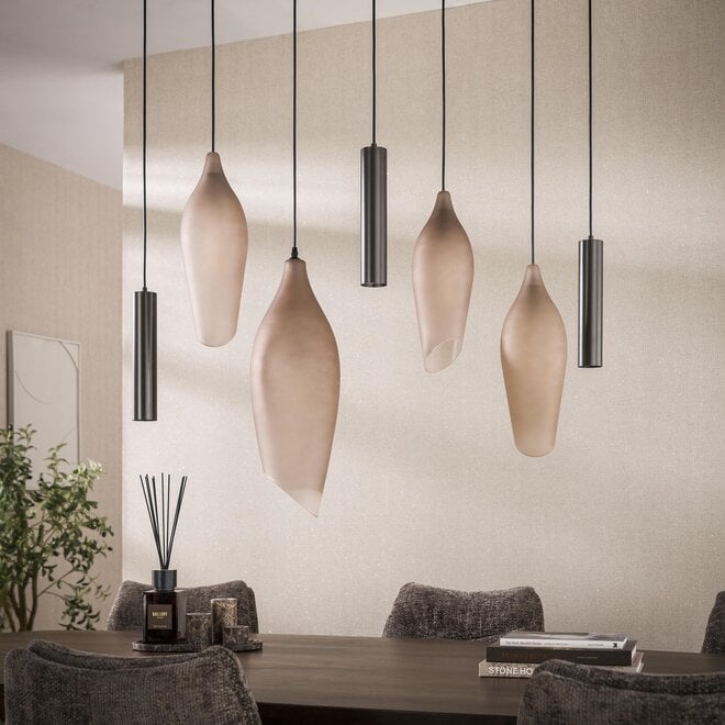Hanglamp Cocoon pendel 4+3-lichts / Sienna bruin-frosted