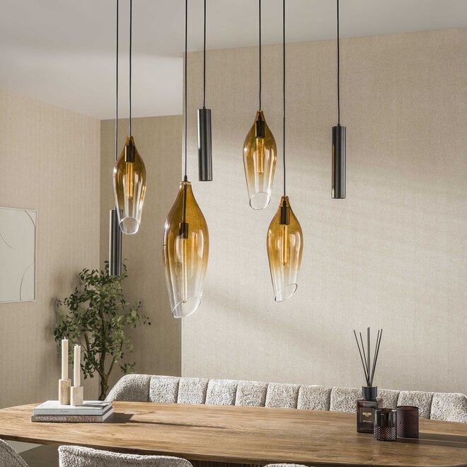 Hanglamp Cocoon pendel 4+3-lichts / Sienna bruin-shaded