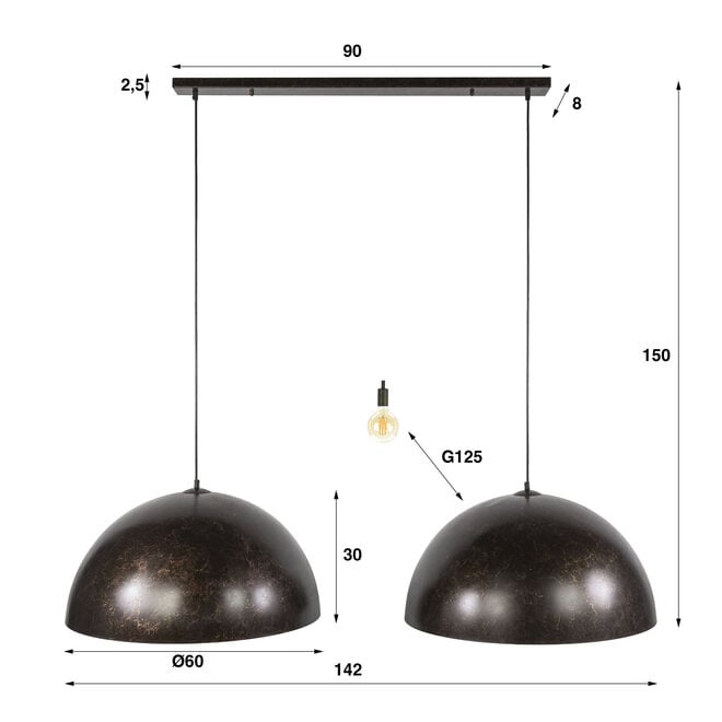 Hanglamp Dome 2-lichts Ø60cm / Urban bruin