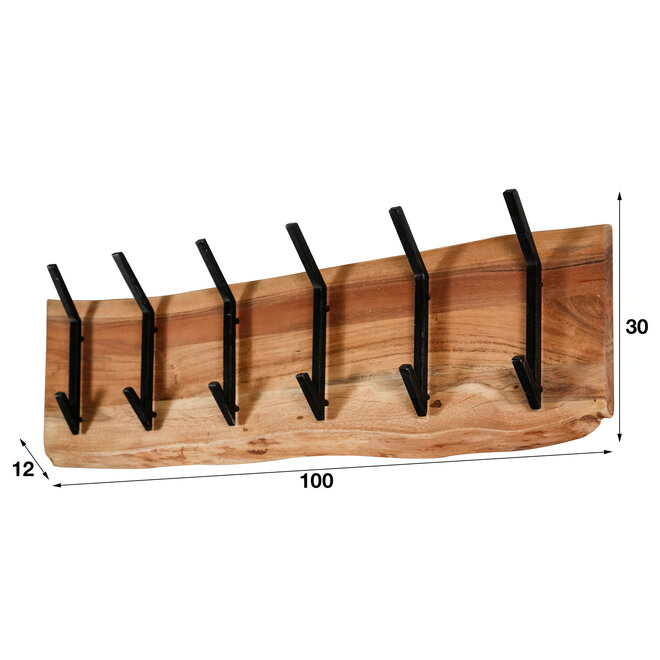 Kapstok Edge 2x6 haken / Massief acacia