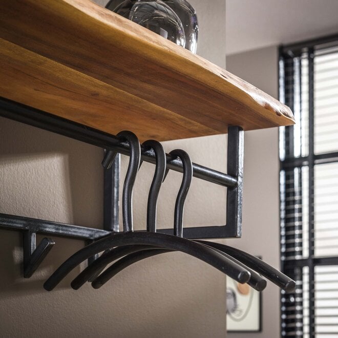 Kapstok Edge roede en hoedenplank 6 haken / Massief acacia