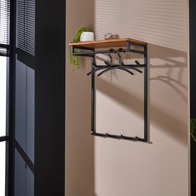 Kapstok Custom hoog roede en hoedenplank 2x4 haken / Massief acacia