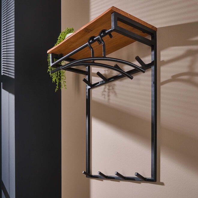 Kapstok Custom hoog roede en hoedenplank 2x4 haken / Massief acacia