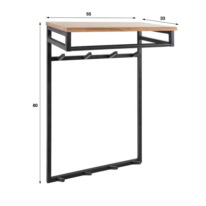 Kapstok Custom hoog roede en hoedenplank 2x4 haken / Massief acacia