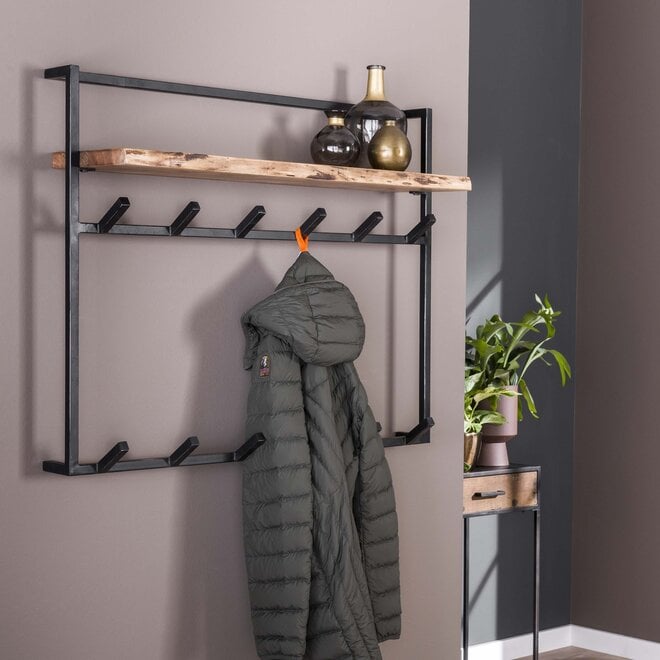 Kapstok Air Solid hoog hoedenplank 2x6 haken / Massief acacia