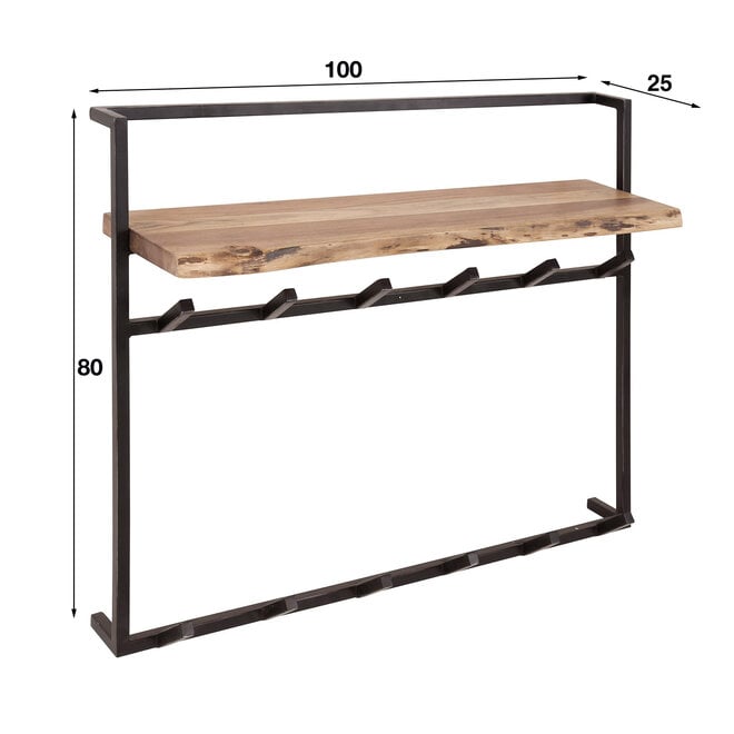 Kapstok Air Solid hoog hoedenplank 2x6 haken / Massief acacia