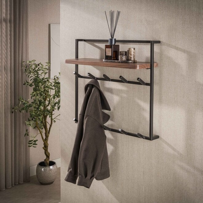 Kapstok Air Pure hoog 2x6 haken / Massief acacia bruin