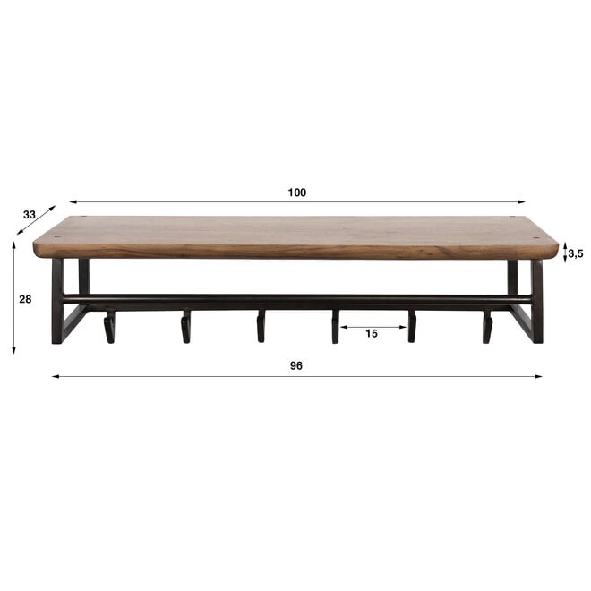 Kapstok Edge Curve 6 haken / Massief acacia bruin