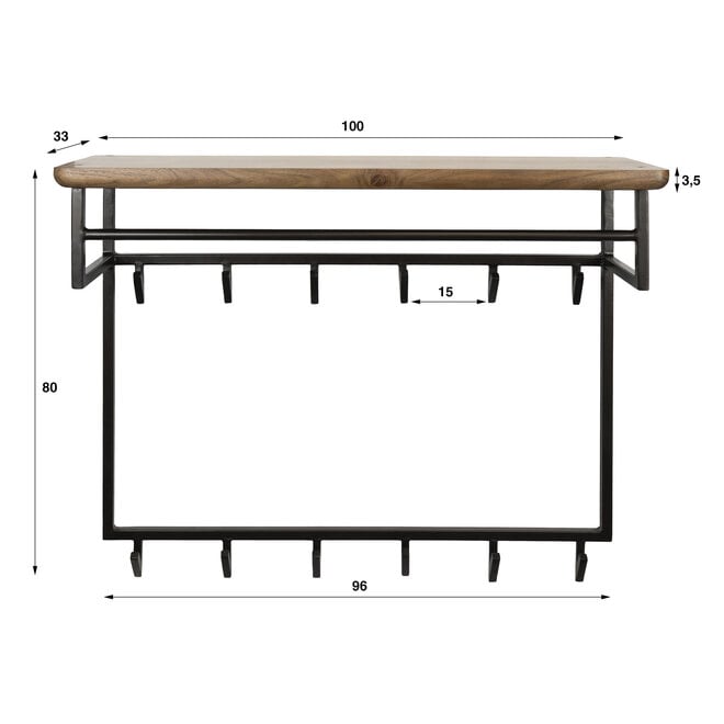 Kapstok Edge Curve hoog 12 haken / Massief acacia bruin