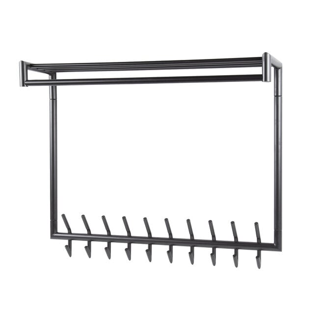 Kapstok Tubo hoog roede en hoedenplank 2x10 haken / Mat donkergrijs