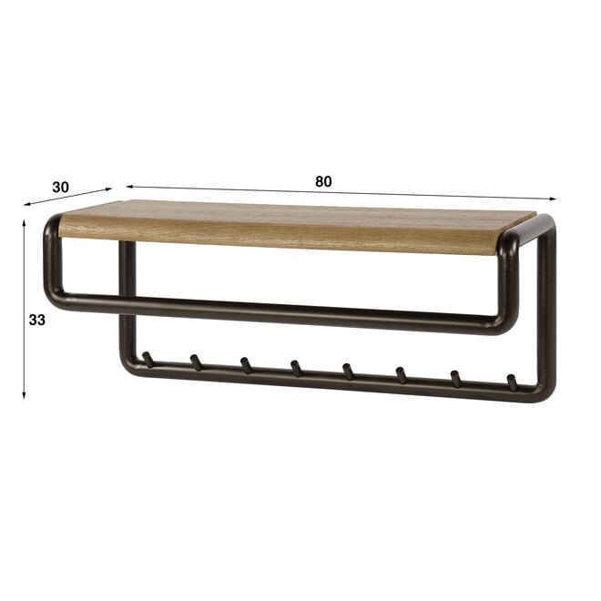 Kapstok Luno roede en hoedenplank 8 haken / Drift brown