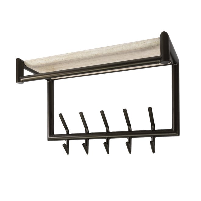 Kapstok Terra roede en hoedenplank 2x5 haken 65cm / Melamine travertine